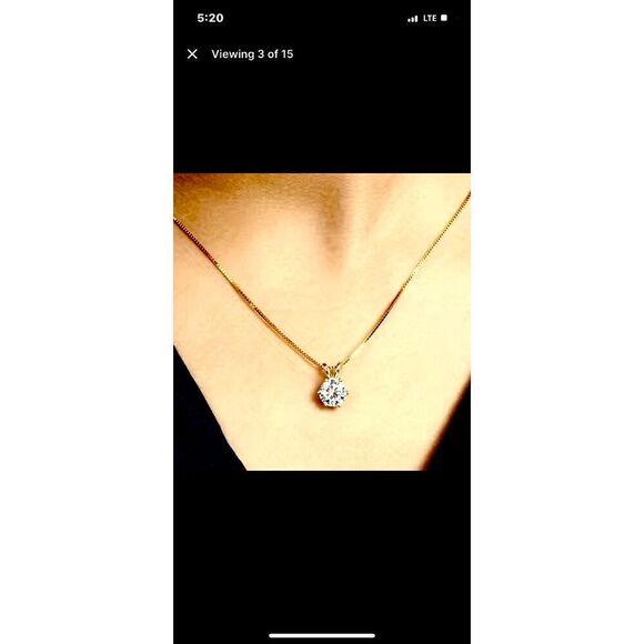 ASE#3 Stunning 1ct Moissanite Diamond & Gold Vermeil Necklace - Picture 2 of 16
